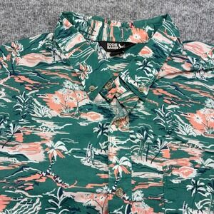 Eddie Bauer Mens XL Tropical Print Shirt Green Coral Short Sleeve